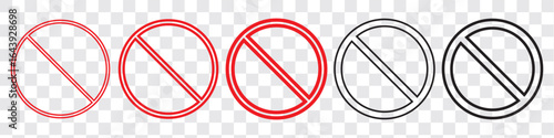Forbidden sign not allowed in red and black . ban icon symbol . stop entry sign . slash icon . prohibited mark.