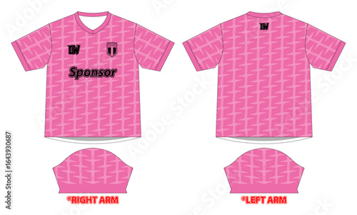 Pink stars jersey design for soccer team or football kit. T-shirt mockup template front and back view vector pattern