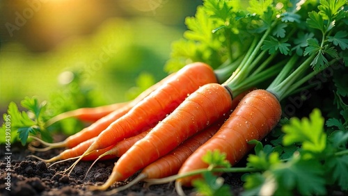 Wallpaper Mural Freshly Harvested Orange Carrots with Lush Green Tops Resting on Dark Soil After a Sunny Day Torontodigital.ca