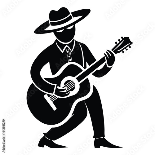 A guitarist with a cowboy hat plays an acoustic guitar