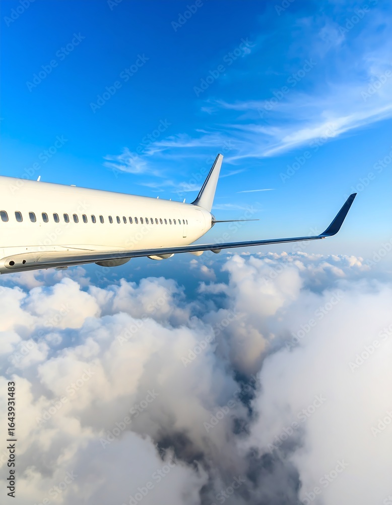 Fototapeta premium Airplane wing above clouds scenic view