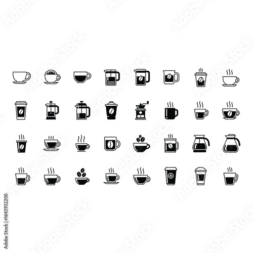 Vector art of coffee cup icon set pixel art isolated on white background