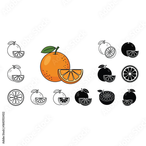 Vector art of orange fruit isolated on white background, healthy and fresh citrus fruit
