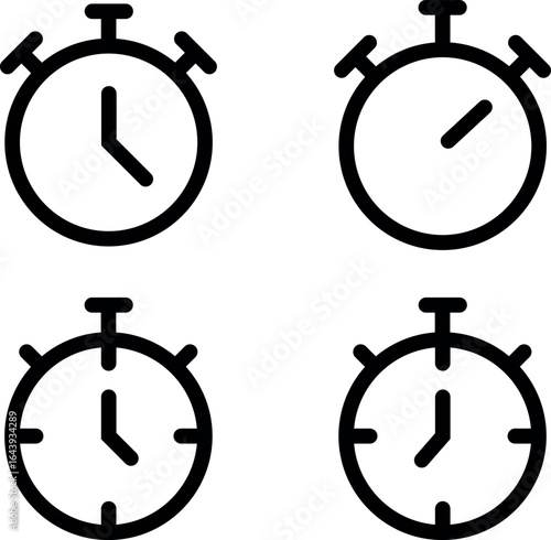 Stopwatch Icon Set Black Outline Design
