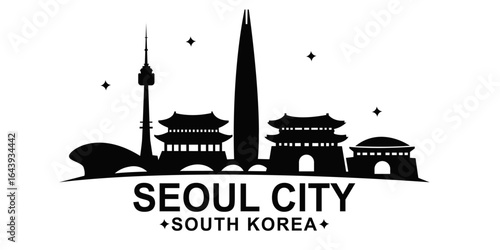 seoul city  city black silhouettes or vector illustration 