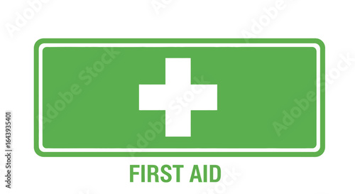 First Aid Sign A Green Rectangle with a White Cross Indicating Emergency Medical Assistance