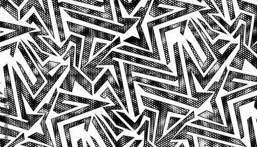 Black and white abstract geometric pattern with halftone effect on body. For sporty and modern background. Vector Format Illustration 