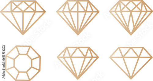 Collection of Six Geometric Diamond Icons with Gradient Shading jewel shape