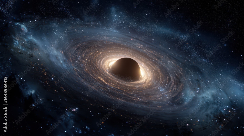 Naklejka premium Black Hole Devouring Stars in Deep Space with Cosmic Elements