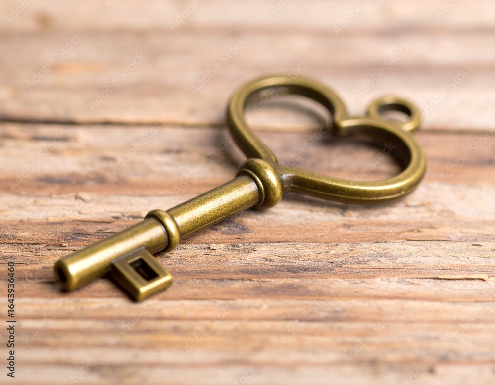 Antique Key Resting on a Wooden Surface Symbol of Access, Security, and Opportunity Antique Key Resting on a Wooden Surface Symbol of Access, Security, and Opportunity