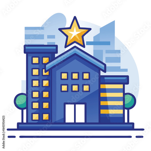 Minimalist Hotel Vector Icon: Building with Star


