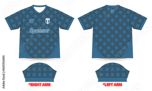 Webbing jersey design for soccer team or football kit. T-shirt mockup template front and back view vector pattern