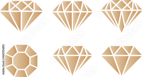 Set of Six Geometric Diamond Icons with Gradient Shading jewel shape
