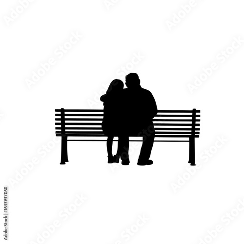 Loving daughter giving a warm hug to her grey haired parent silhouette isolated on white background