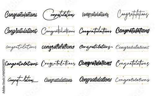 Congratulations message with stars inside a thin frame. Elegant typography congrats bundle.
