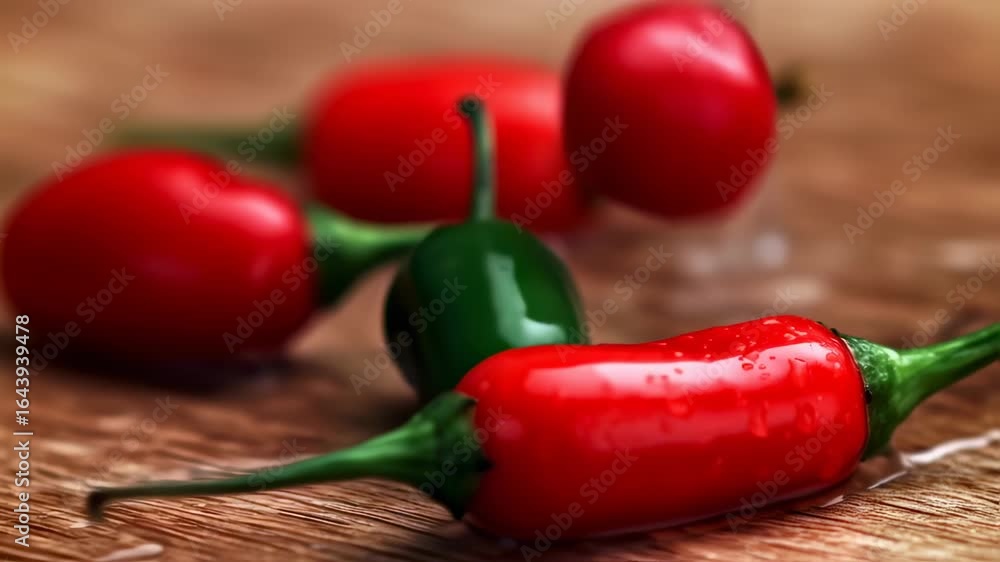 Fresh and Vibrant Chili Peppers with Water Droplets in High Definition Food Photography Fresh and Vibrant Chili Peppers with Water Droplets in High Definition Food Photography