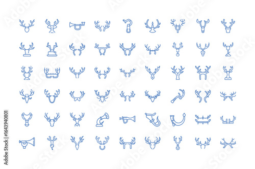 Vector art of collection of various deer antlers and horns, isolated