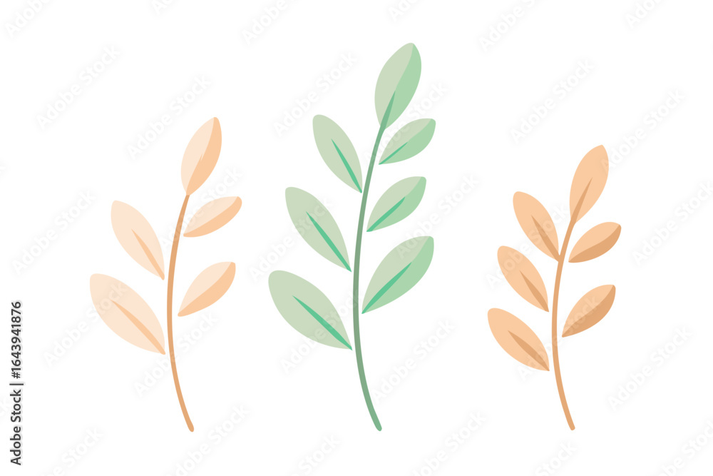 Fototapeta premium Minimal pastel leaves botanical illustration