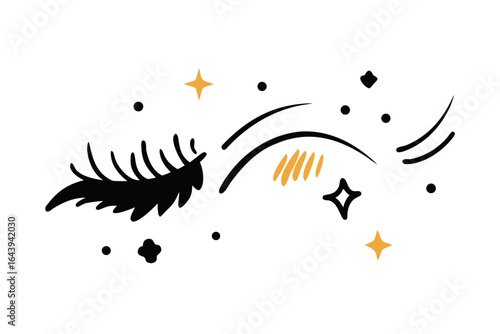 Black and gold abstract feather and stars