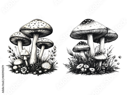 An isolated edible mushroom with a brown cap and a white stalk rests on green grass