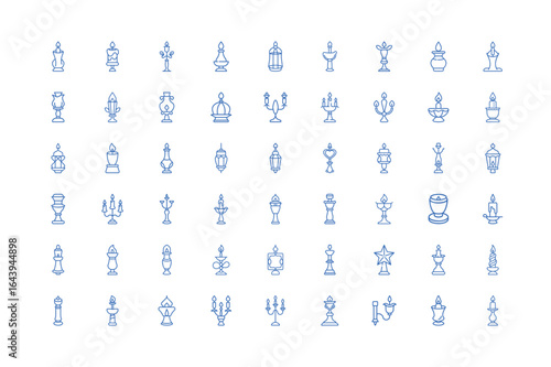 Vector art of assortment of candle holders, candelabras, and lanterns, isolated
