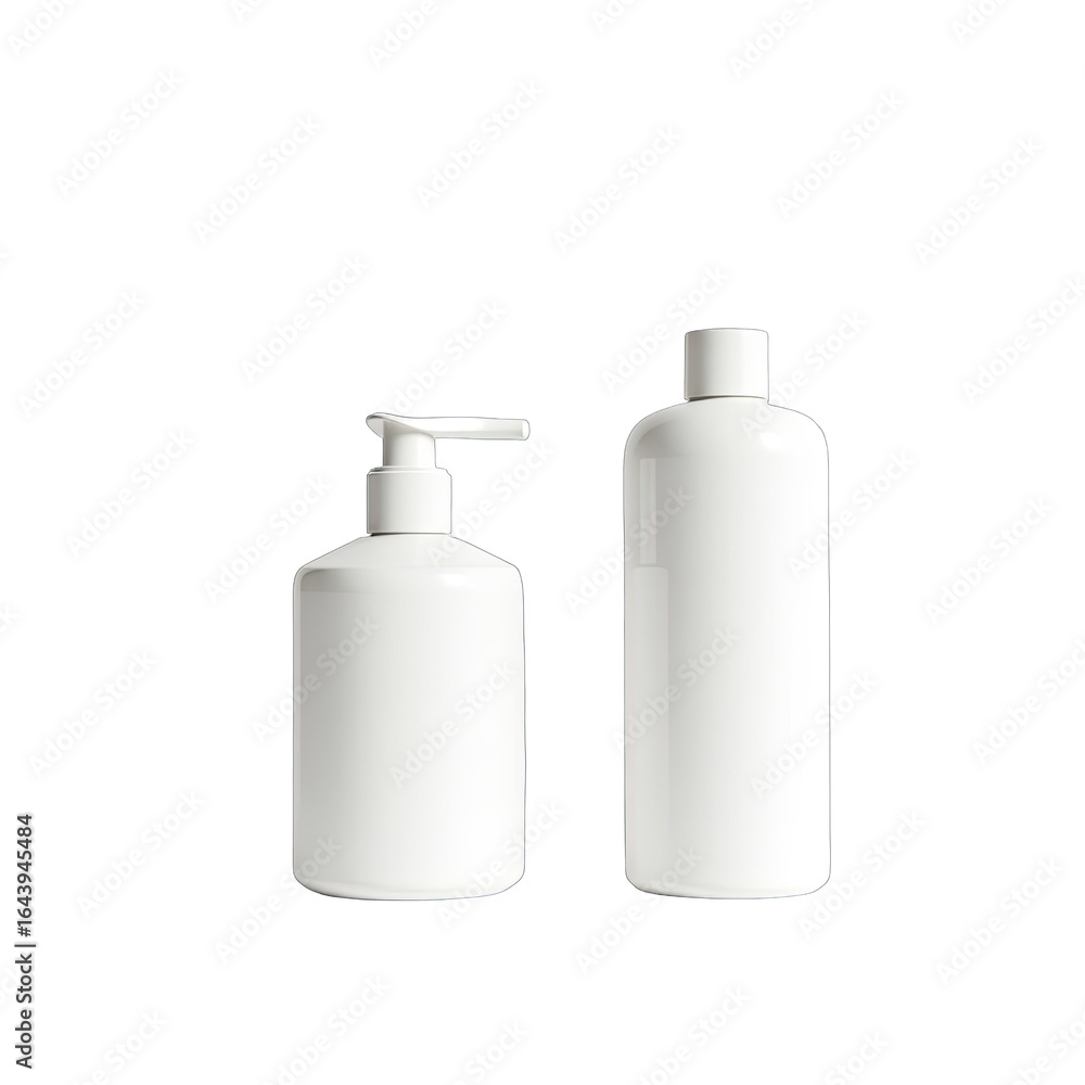 Two white plastic bottles on a black background. Two white plastic bottles on a black background.