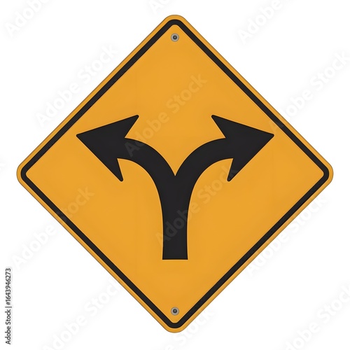 Free Download A yellow diamond sign with black border and a black y shaped arrow pointing left and right on white background - GFXLoad