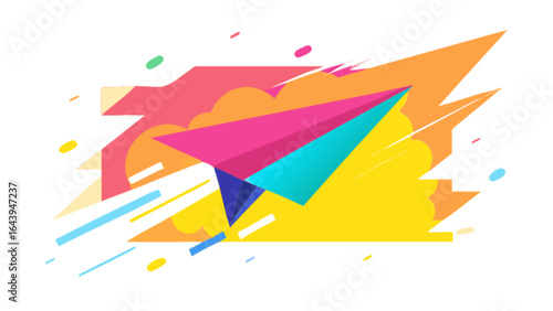Paper airplane launch vector design for startup success and creative project illustration concept one hundred