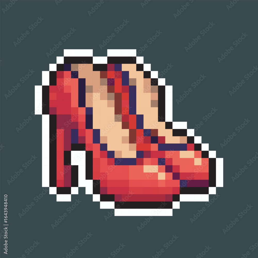 Obraz premium red heels with outline in pixel art style and isolated background