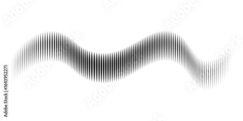 Flowing dots particles wave pattern 3D curve halftone black gradient curve shape isolated on white background. Vector in concept of technology, science, music, modern vector wave