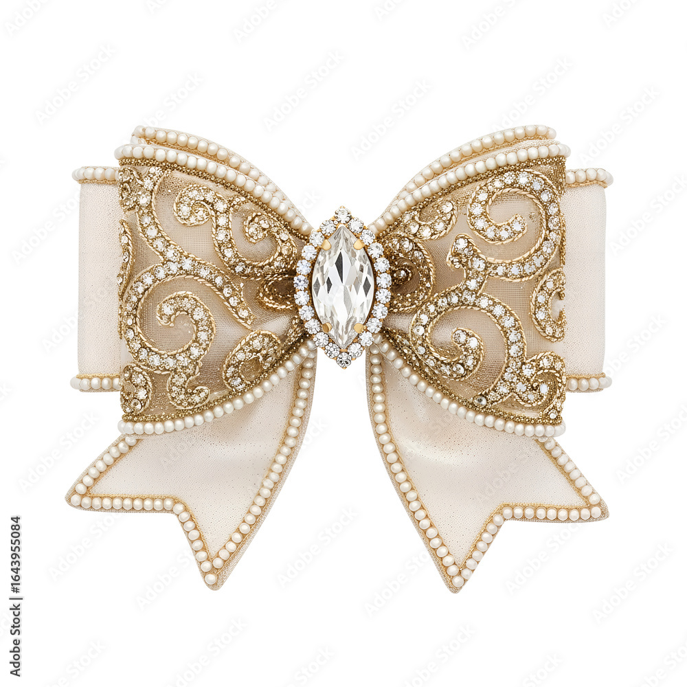 Obraz premium **Bow brooch in professional product photography style, clean white background with copy space** 
