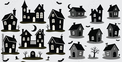 Halloween House Silhouettes Collection for Design