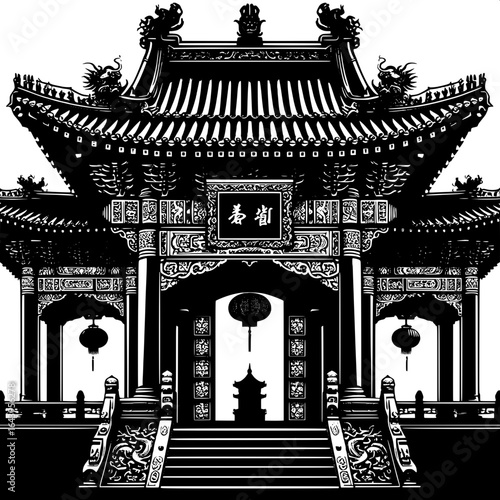 Silhouette of a Chinese Temple Gate