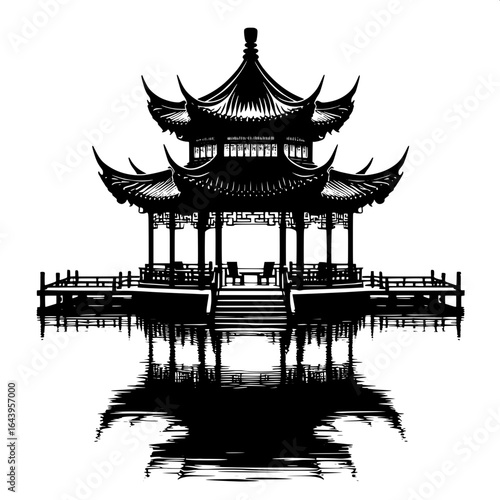 Minimal Silhouette of a Chinese Pavilion