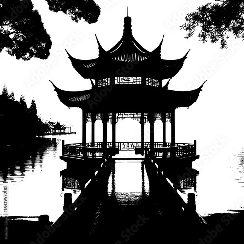 Minimal Silhouette of a Chinese Pavilion