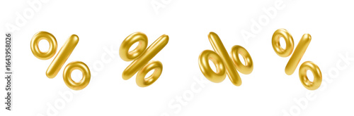 Set of gold 3d render percent sign icon. Realistic design element. Percentage symbol, discount or sale sign. Vector illustration Black Friday Sale
