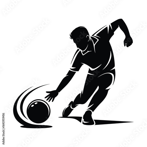 Side view bowler releasing ball silhouette clean black vector perfect for league branding isolated on white