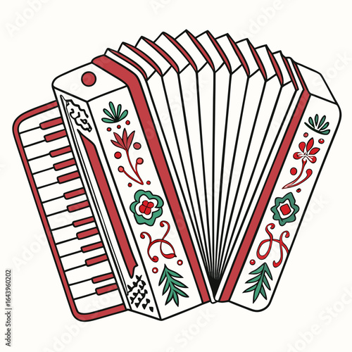 Illustration of a decorative accordion with floral elements isolated on white background