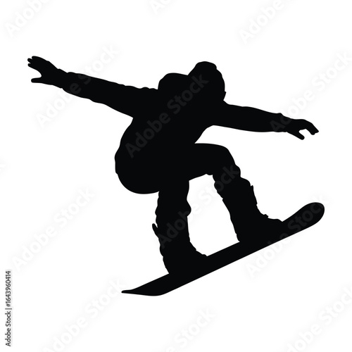 Snowboarder carving downhill silhouette dynamic black vector for speed and motion design isolated on white