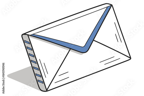 Stylized illustration of a white envelope with a blue accent flap isolated on white background