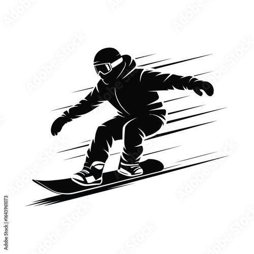 Snowboarder silhouette with motion lines speed-focused winter sports design minimal vector isolated on white