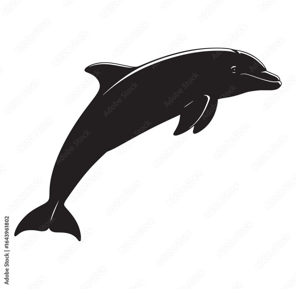 Fototapeta premium Silhouette of a playful dolphin jumping depicting graceful marine life on white background