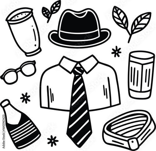 Father's Day Doodle Items Silhouette Vector, masculine, simplicity, comic book