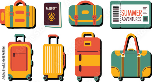 Travel Bag Stickers – Summer Airport Baggage Cartoon Vector Set