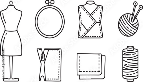 Needlework & Dressmaking Icons – Hand-Drawn Style Vector Set