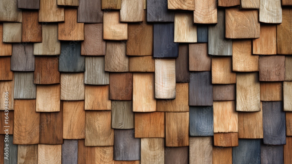 Fototapeta premium Detailed Close-Up of Layered Wooden Shingle Wall Pattern
