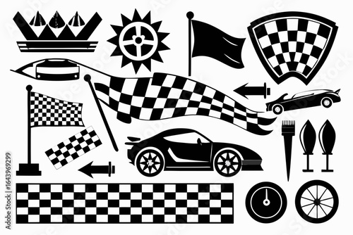 Dynamic racing elements showcasing speed, power, and victory, ideal for automotive designs, event promotions, and sports-themed projects, originally a scalable graphic