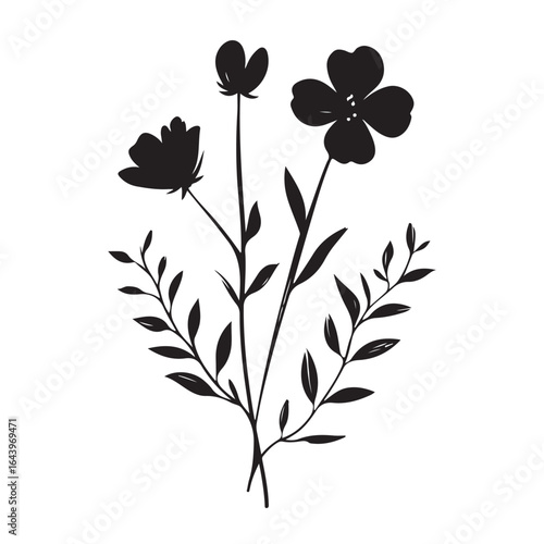 vertical poster or card template with a simple icon of a mallow bud drawn with several lines in line art style, for logos and tattoos