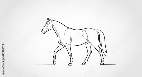 Graceful horse walking in a minimalist single line drawing style.