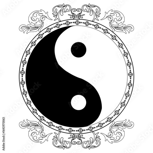 Black And White Yin Yang lIllustration, Yin yang symbol floral design balance harmony nature